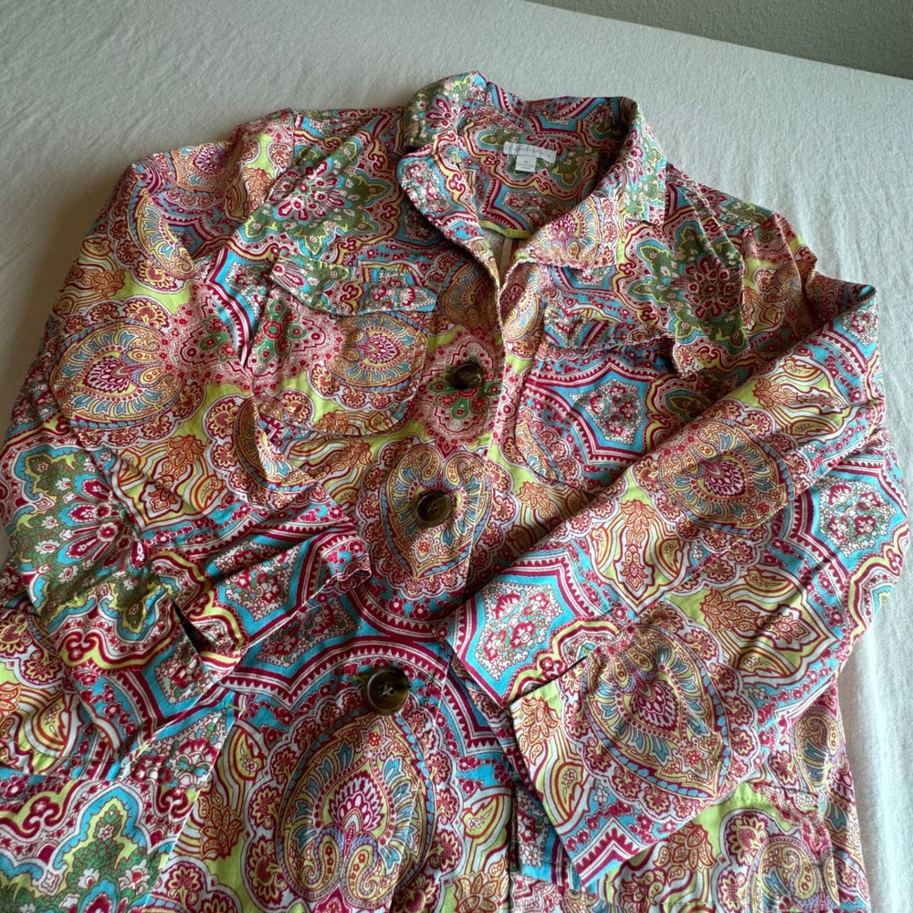 Charter Club‎ Womens Multicolor Paisley Cotton Blend Utility Field Jacket Size M